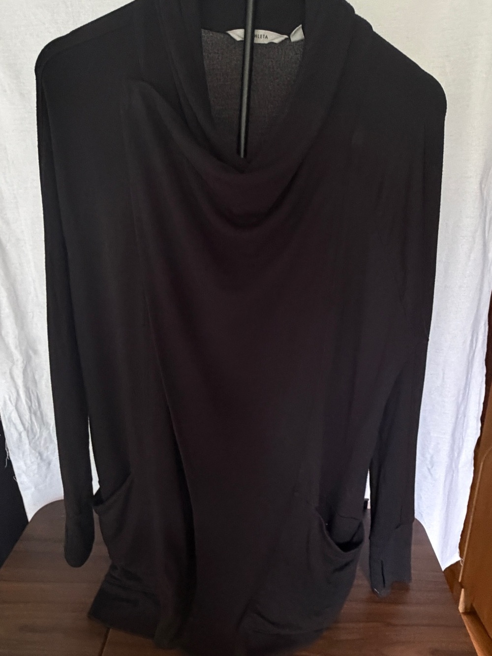 Athleta Studio Wrap Black Draped Cowl-Neck Long-Sleeve Tunic